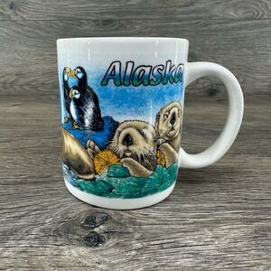 VTG Alaska Sea Animals Coffee Mug 12 oz Orcas Otters Eagle Sea Lion Puffin